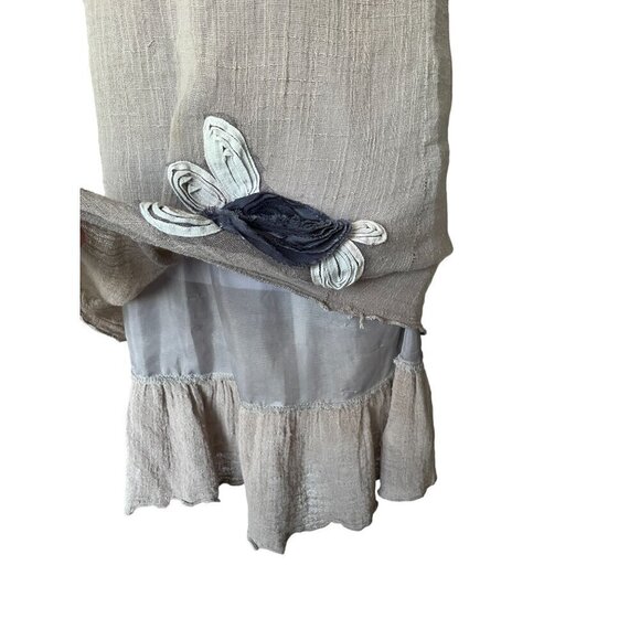 Blue Bird Women's Dress Sz M Sleeveless Beige Ruffle Cotton Gauze Trim Applique - Picture 5 of 14